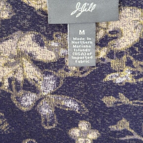 J Jill Navy Blue Yellow Floral 3/4 Ruffle Sleeve Lightweight Top Medium - Picture 8 of 8